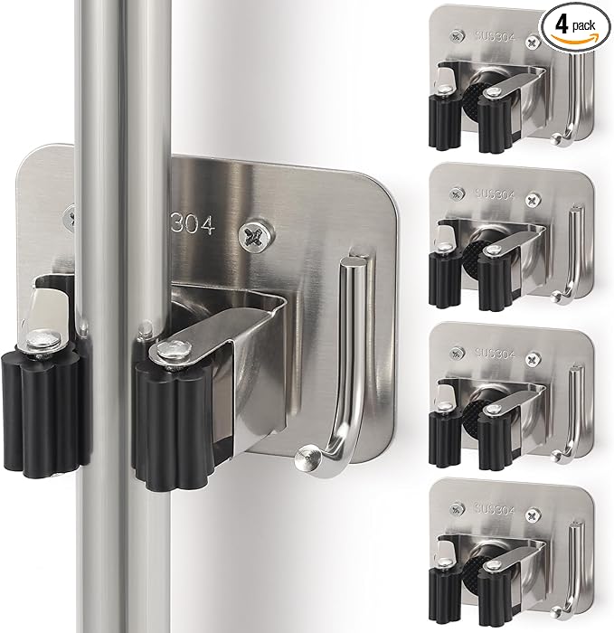 Broom Holder Wall Mount Screw Drilling, Sturdy Heavy Duty Stainless Steel Mop by Unknown