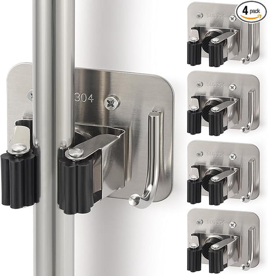 Broom Holder Wall Mount Screw Drilling, Sturdy Heavy Duty Stainless Steel Mop by Unknown