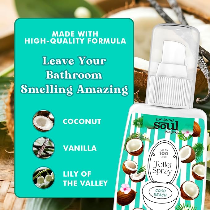 Toilet Spray, Coco Beach, Bathroom Odor Eliminator, Travel Size Air Freshener - Image 2