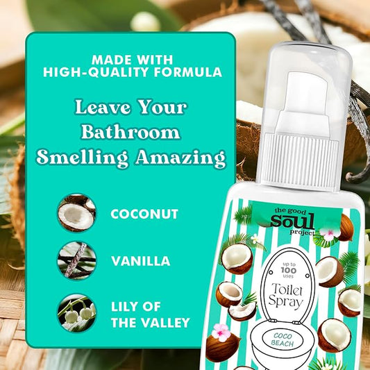 Toilet Spray, Coco Beach, Bathroom Odor Eliminator, Travel Size Air Freshener - Image 2