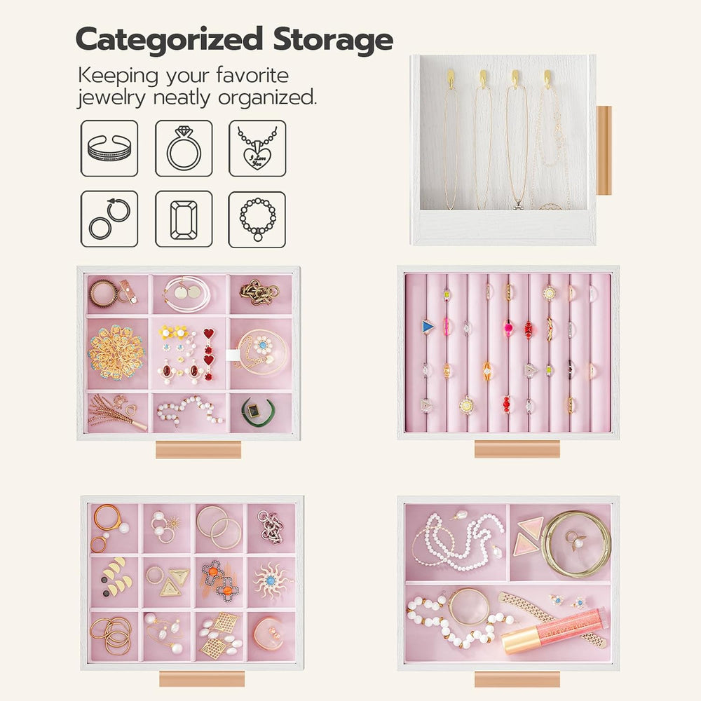 HOOBRO Jewelry Box for Women, Wooden Jewelry Organizer, Transparent Window
