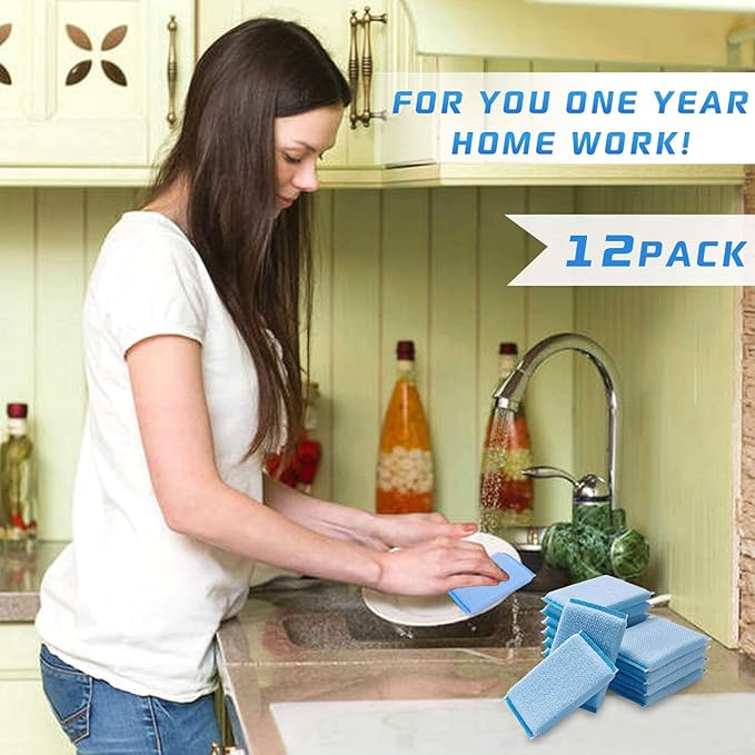Nylon Cleaning Scrub Pad 12 Pack, Long-Lasting and Reusable Dishwashing Sponge - Image 6