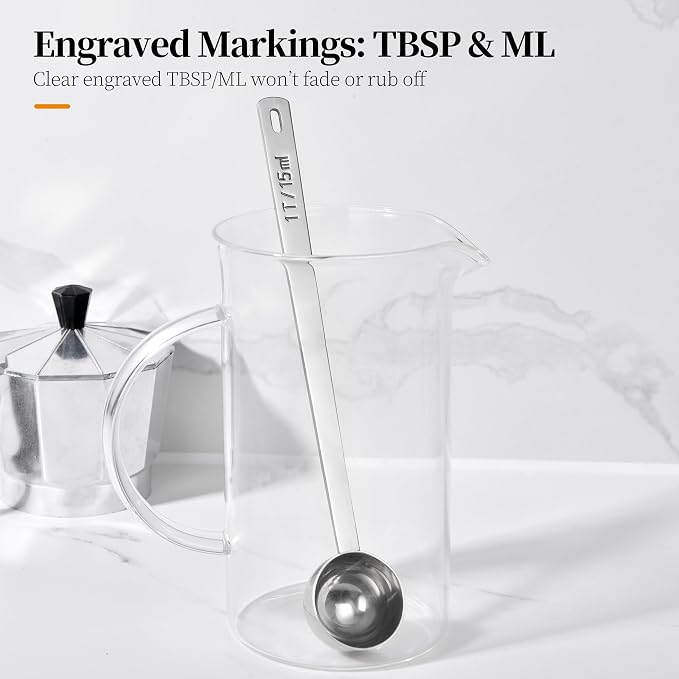 Long Handle Coffee Scoop: 8.3 Inch 18/8 Stainless Steel 1 Tablespoon Metal - Image 4