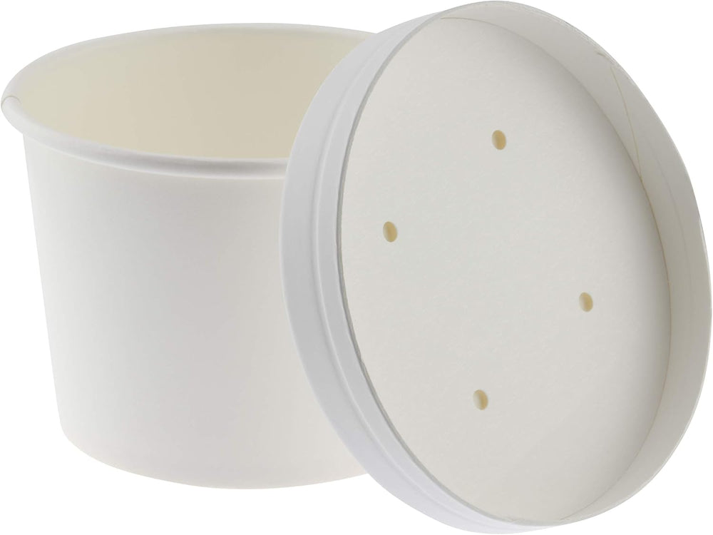 NYHI Kraft 50 Pack 16 oz White Paper Bowls Soup Storage Containers With Lids ...