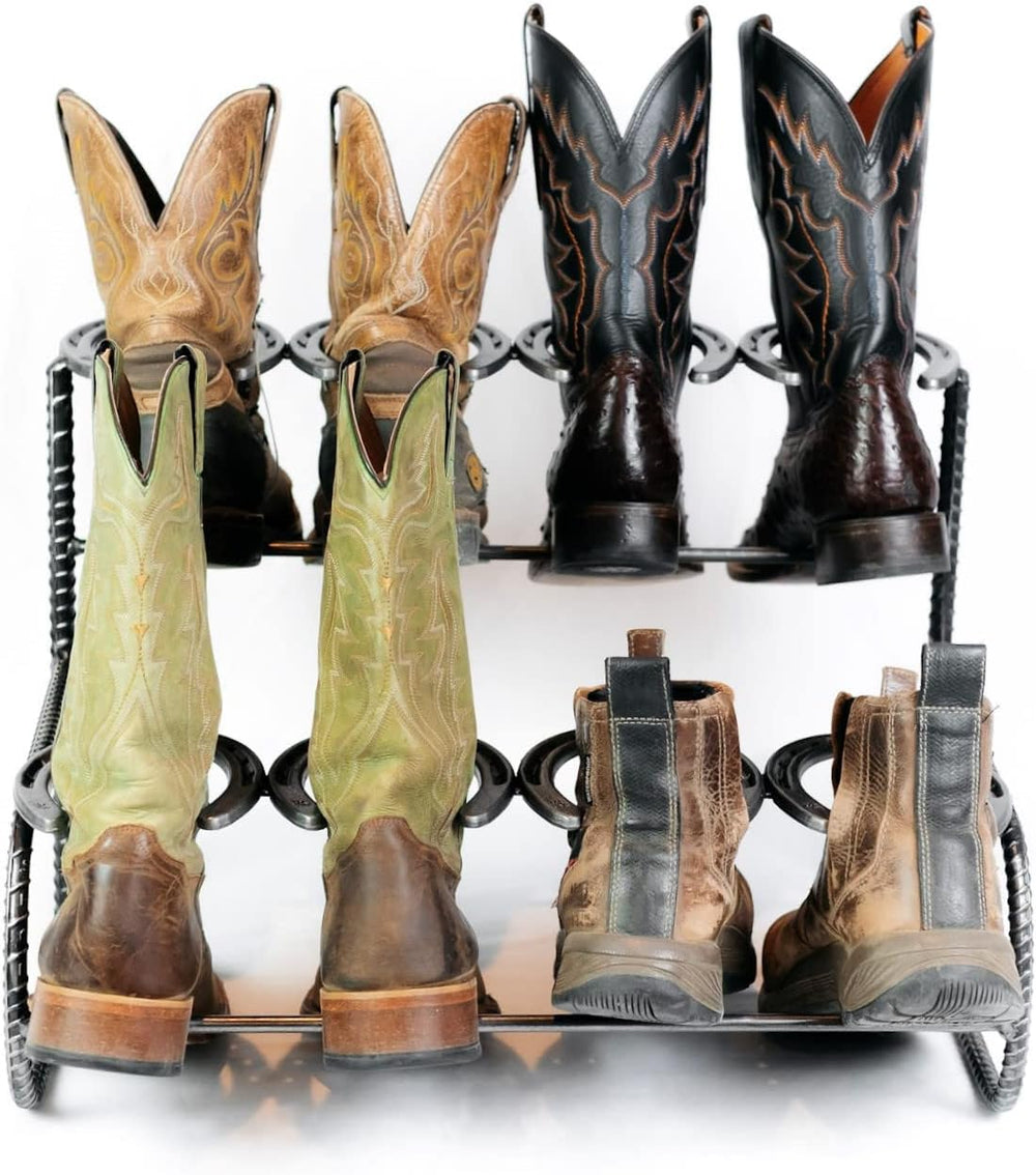 Rustic Double Decker Horseshoe Boot Rack - 4 pairs