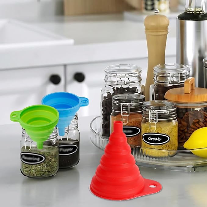 Kitchen Funnel Set of 4, Food Grade Foldable Small and Large Funnel Colorful - Image 6