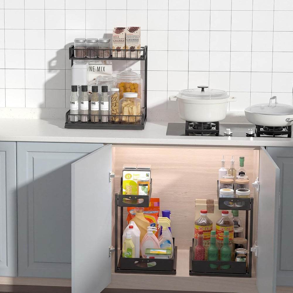 Under Sink Organizer with Pull-Out Drawers,Kitchen Sink Organizer,2 Tier Bath...