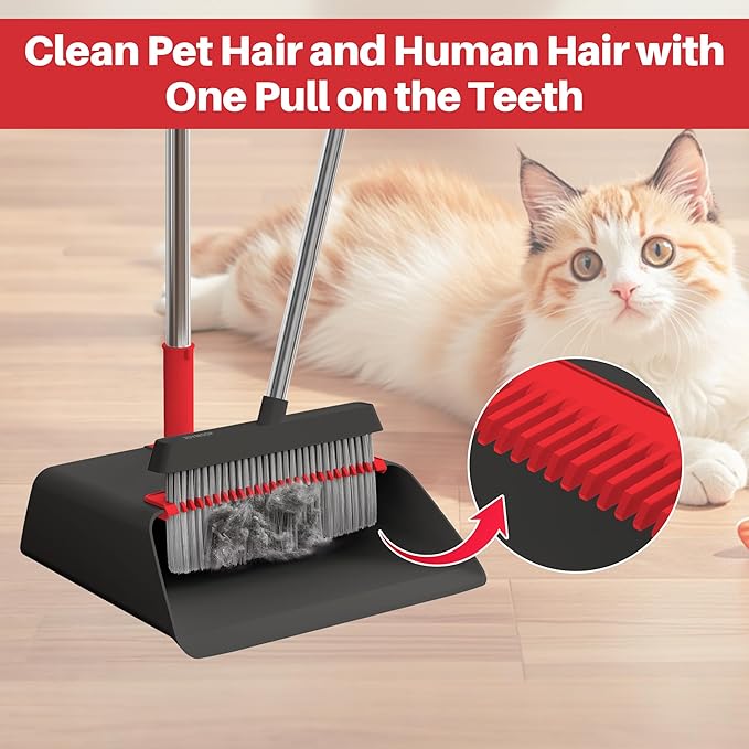 JOYMOOP Black and Red Broom and Dustpan Set, Upright Angle Design - Image 6