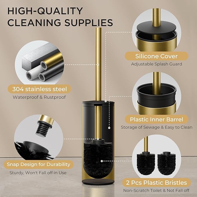FORIOUS Toilet Brush and Holder Set, 304 Stainless Steel Long Handle and Heavy - Image 3