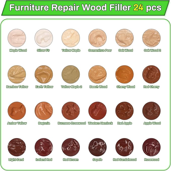 Wood Furniture Repair Kit, 24 Colors Wood Fillers, Scratch Repair Covers & - Image 3