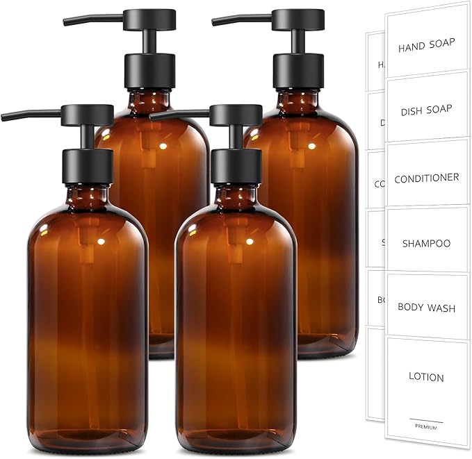GMISUN Amber Glass Soap Dispenser, 4 Pack Bathroom Hand Soap Dispensers by GMISUN