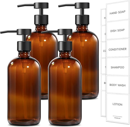 GMISUN Amber Glass Soap Dispenser, 4 Pack Bathroom Hand Soap Dispensers by GMISUN