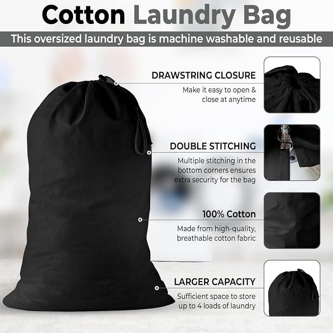 2 Pack - Extra Large Cotton Laundry Bag, Heavy Duty Large Laundry Bags 24 x 36 - Image 5