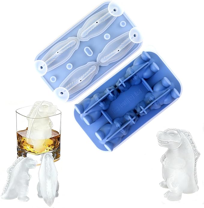 7.48inch Newly Upgraded 4-grid 3D Dinosaur Ice Tray and Covered Silicone Ice by Unknown