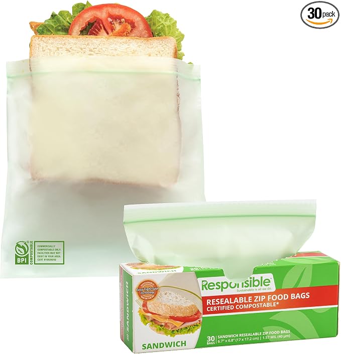 Responsible Products Certified Compostable SANDWICH Resealable Zip Bag by ResponsibleProducts%C2%AE