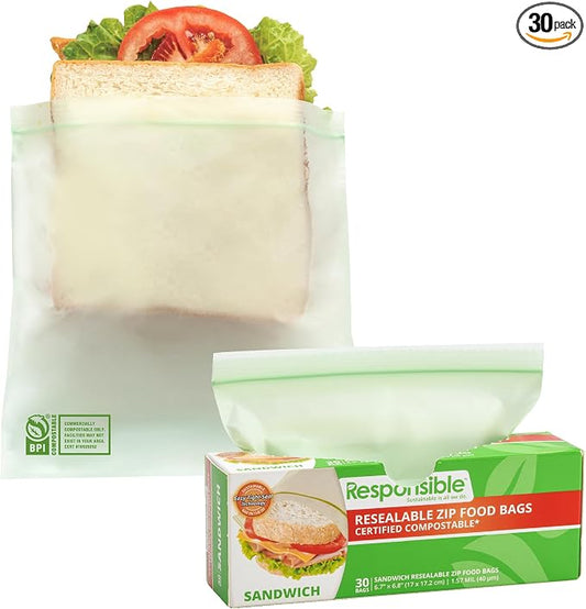 Responsible Products Certified Compostable SANDWICH Resealable Zip Bag by ResponsibleProducts%C2%AE
