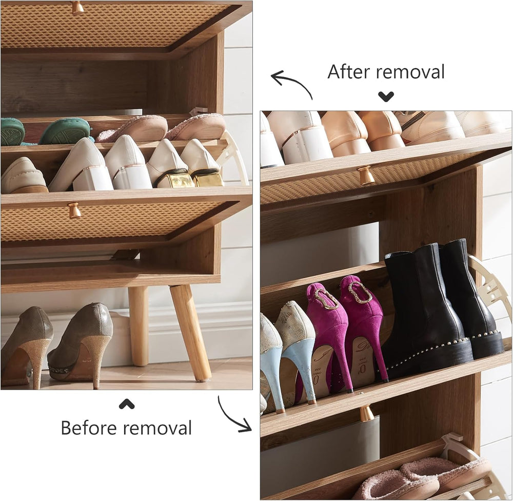 Shoe Storage Cabinet with 2 Flip Drawer Natural Rattan Shoe Cabinet Organizer...