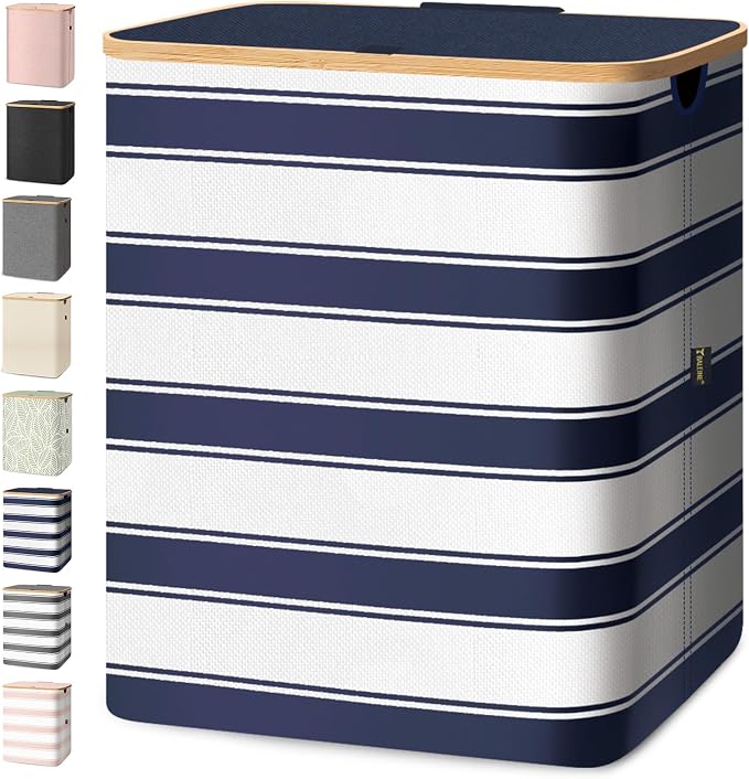 BALEINE Laundry Hamper with Lid, Tall Laundry Baskets with Bamboo Pull Handles by BALEINE
