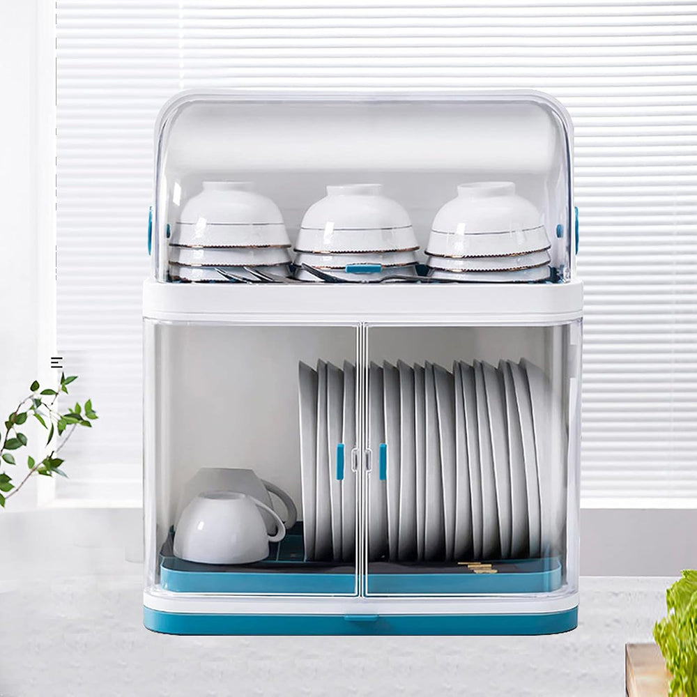 2 Tier Dish Racks with Lid Cover for Kitchen Counter Plastic Kitchen Cabinet ...