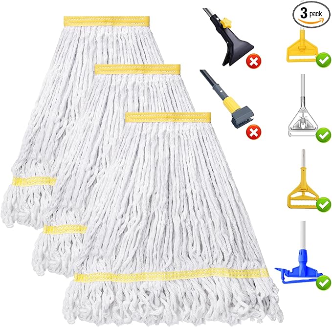KeFanta 3 Pack Heavy Duty Commercial Mop Head Replacement, Looped End String by KeFanta