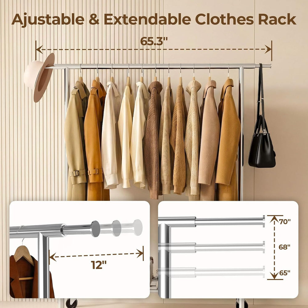 Heavy Duty Clothes Rack Load 500 LBS，Clothes Rack for Hanging Clothes，Rolling...