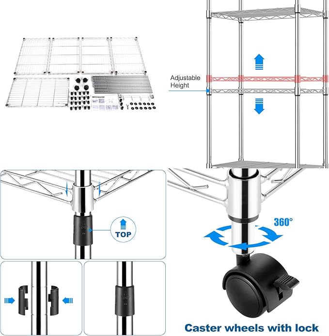 Himimi 5-Tier Storage Shelf Wire Shelving Unit on Wheels Heavy Duty Metal