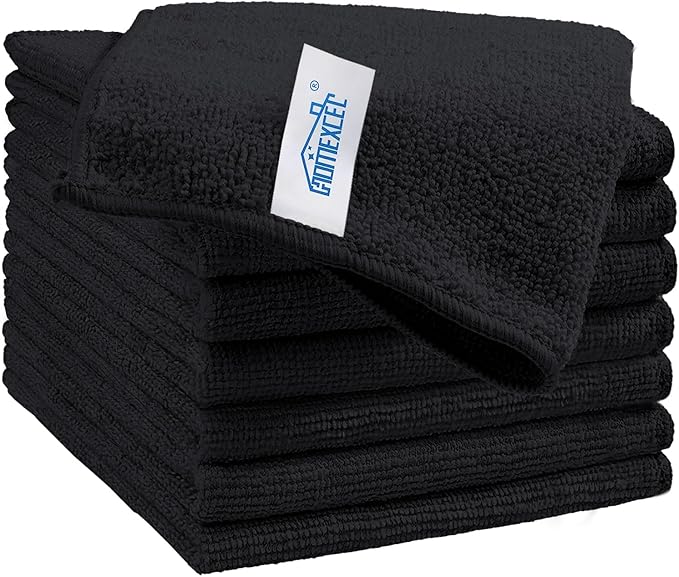 HOMEXCEL Black Microfiber Cleaning Cloth, 8 Pack Cleaning Towels by HOMEXCEL