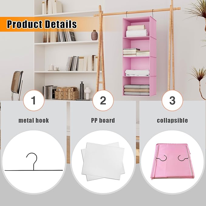 Hanging Closet Organizer, Easy Mount Foldable 4-Shelf Hanging Closet Wardrobe - Image 6