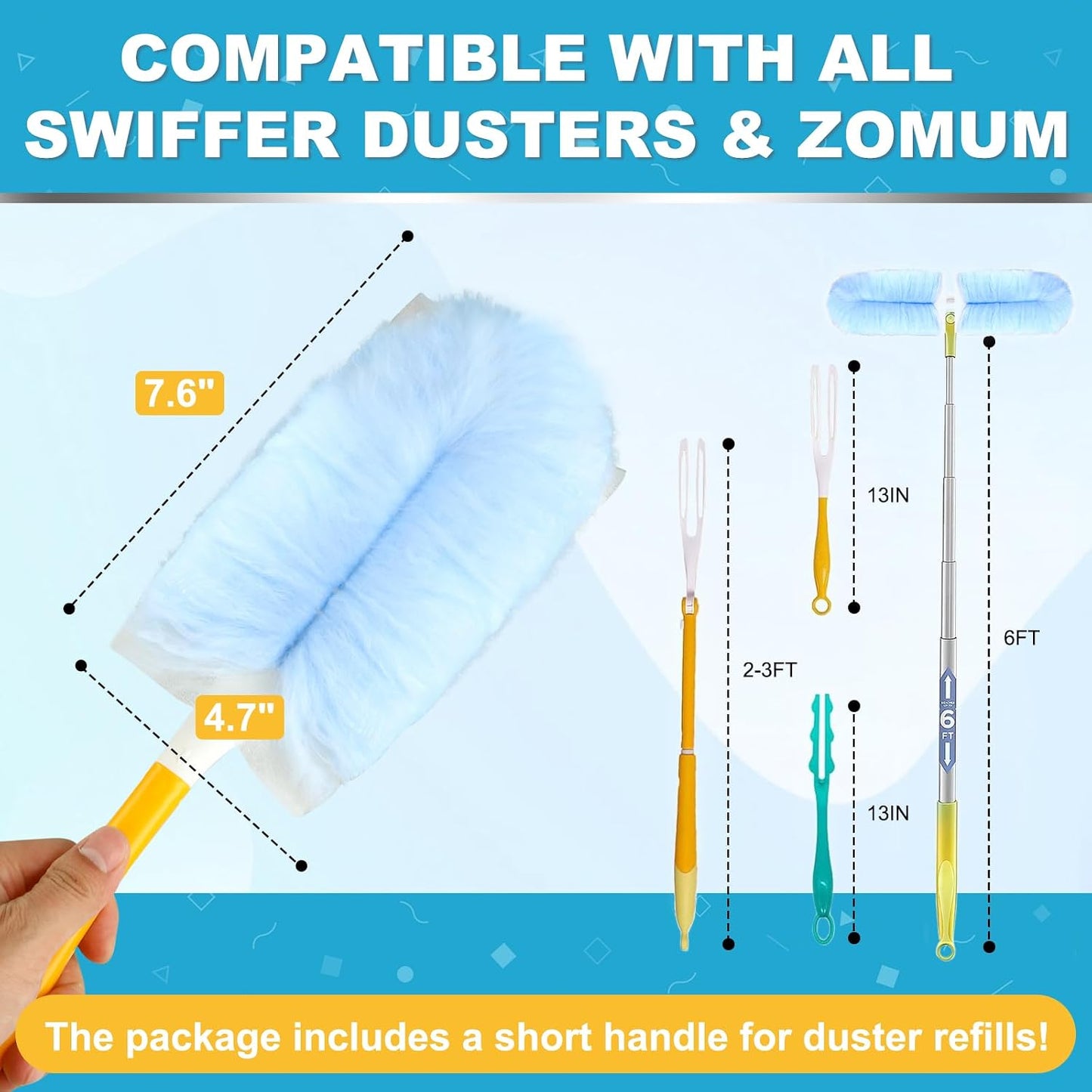 Duster Refills for Swiffer Dusters，Strong Static Dust Removal，Duster Refill Replacement Head for Electronics, Furniture, Blinds（18 PCS+1Handle）