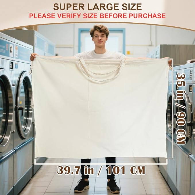 Canvas Laundry Bag 40in x 35in, Thick Cotton Laundry Bag - Image 2