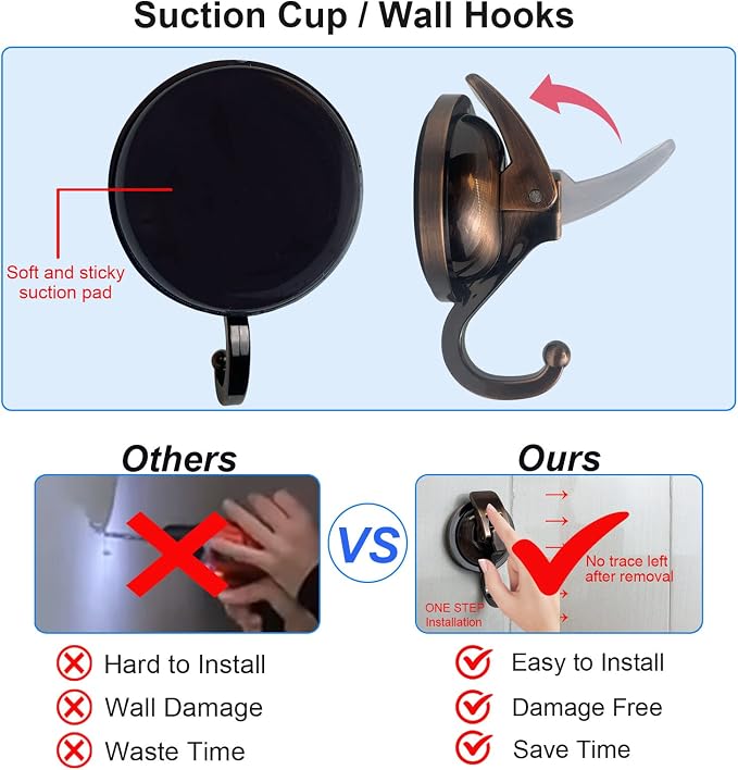 Heavy Duty Vacuum Suction Shower Hooks, Glass Suction Cup, - Image 6