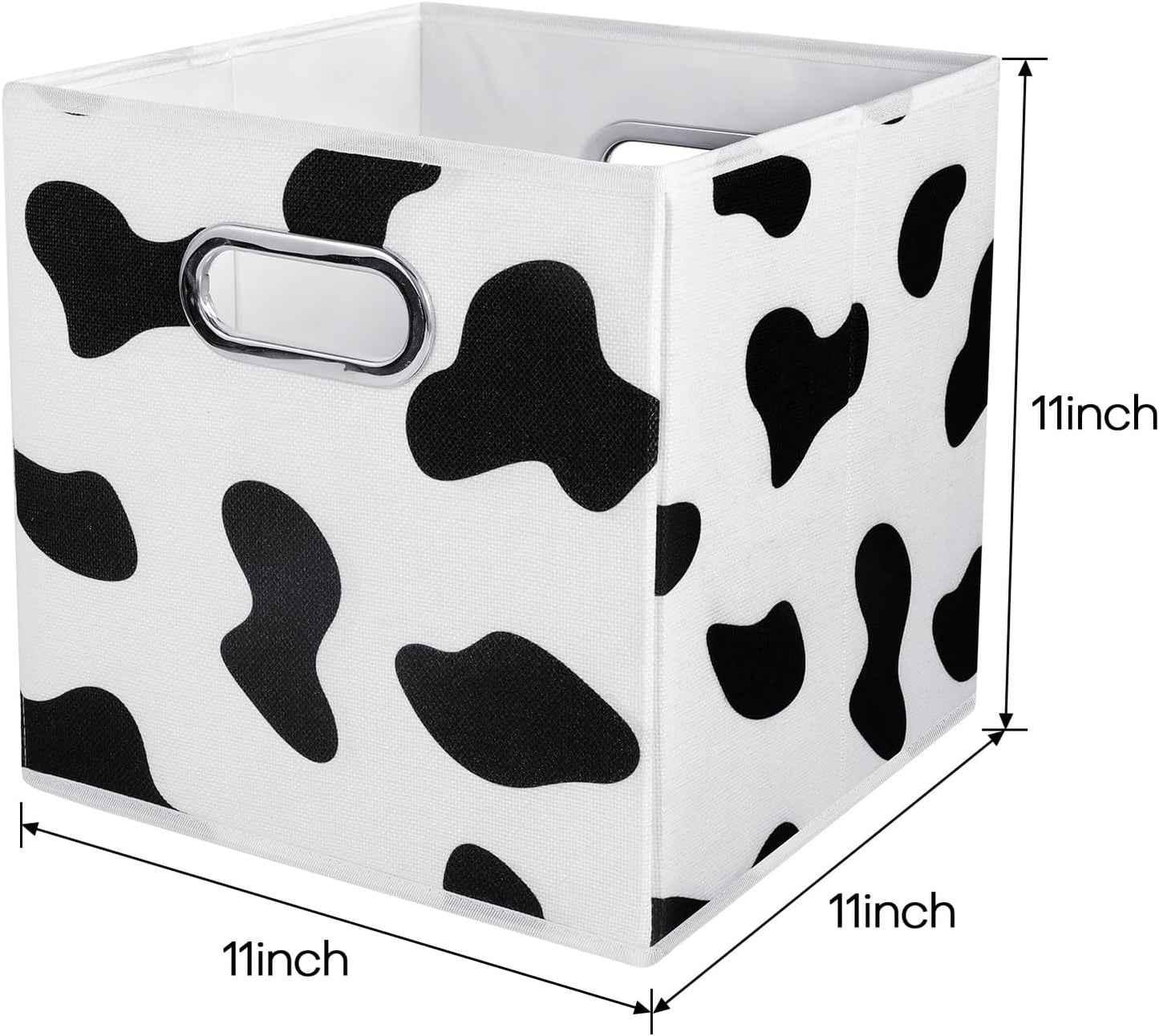 ANMINY Cow Print Cube Storage Bins with Handles, Washable, Collapsible | Cotton Linen Fabric, PP Plastic Board, Animal Print Decor, Storage Basket for Closet Shelf, 11 x 11 x 11 Inch, 8PCS