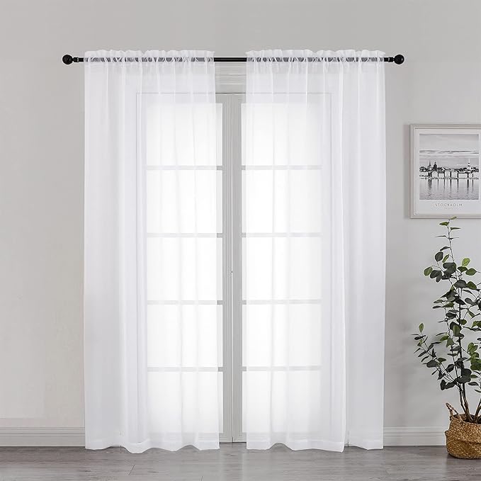 Chyhomenyc White Sheer Curtains 72 Inch Length 2 Panels, Light Filtering Top by Chyhomenyc