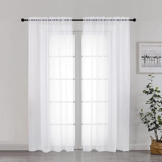 Chyhomenyc White Sheer Curtains 72 Inch Length 2 Panels, Light Filtering Top by Chyhomenyc