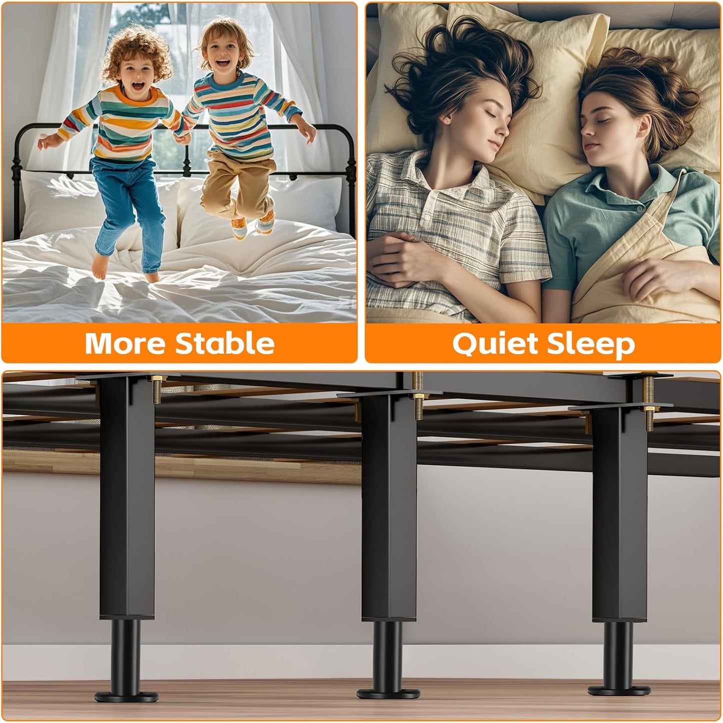 4PCS Adjustable Height Bed Support Legs, 7.3-12 In, Metal Heavy Bed Risers with Non-Slip Rubber Base, Replacement Furniture Feet for King Queen Frame Slats, Sofa, Couch, Cabinet, Dresser, Table