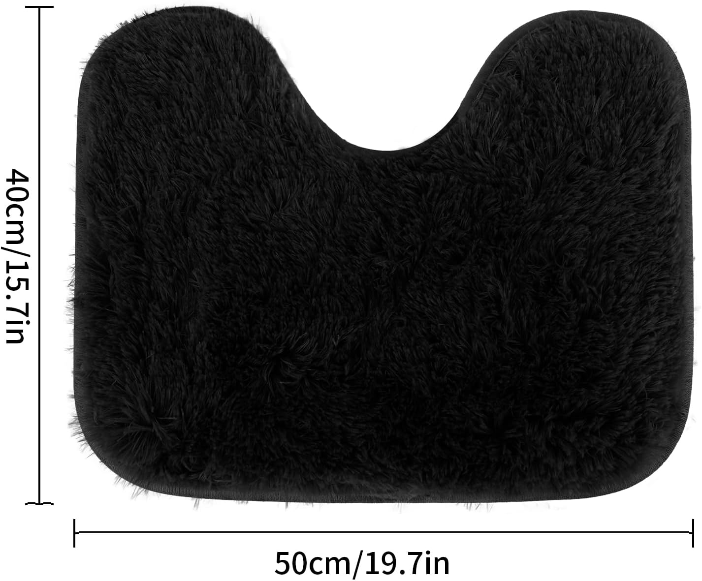 Toilet Rug U Shaped, Soft Fluffy Shaggy Bath Mat, Non Slip Contour Rug for Bathroom Black 20'' x 16''