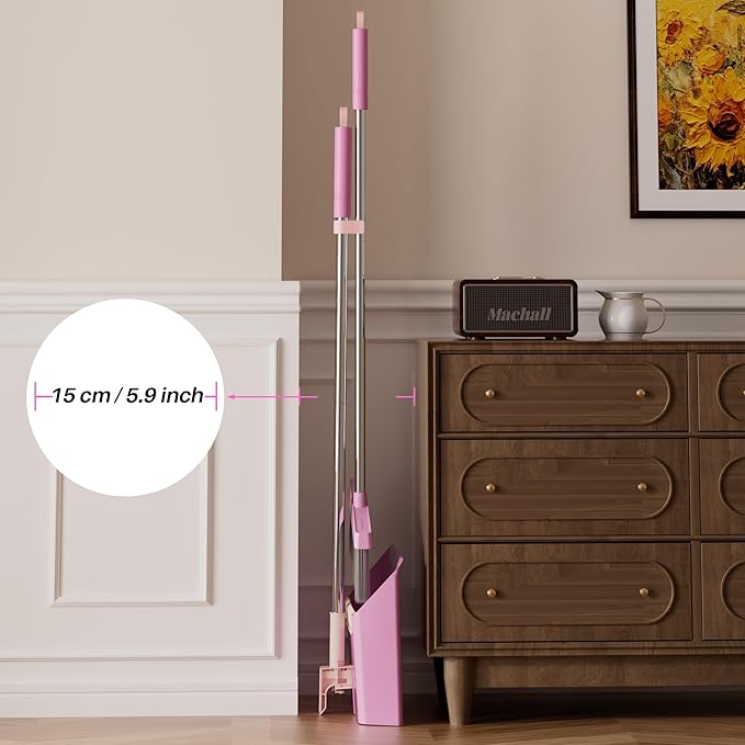 JOYMOOP Pink Broom and Dustpan Set, Upright Angle - Image 8