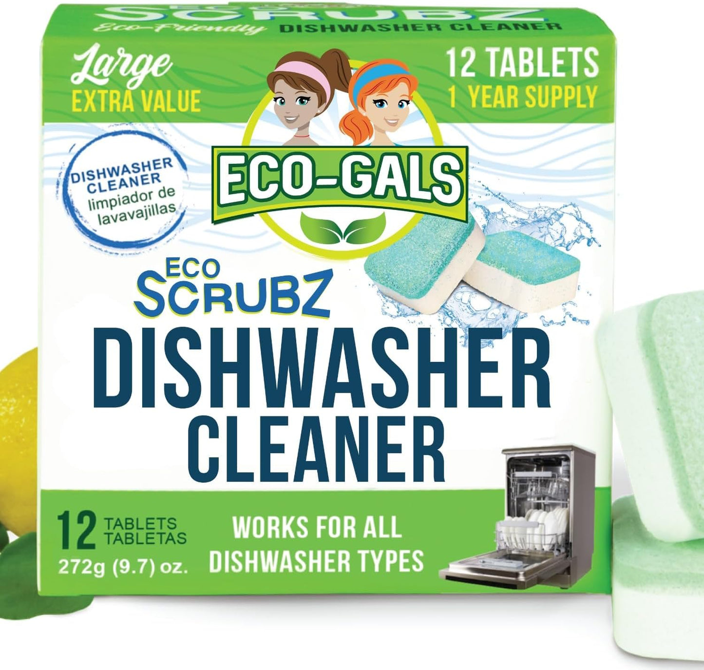 Eco-Gals Dishwasher Cleaner - 12 Tablets - 12 Month Supply - Unscented