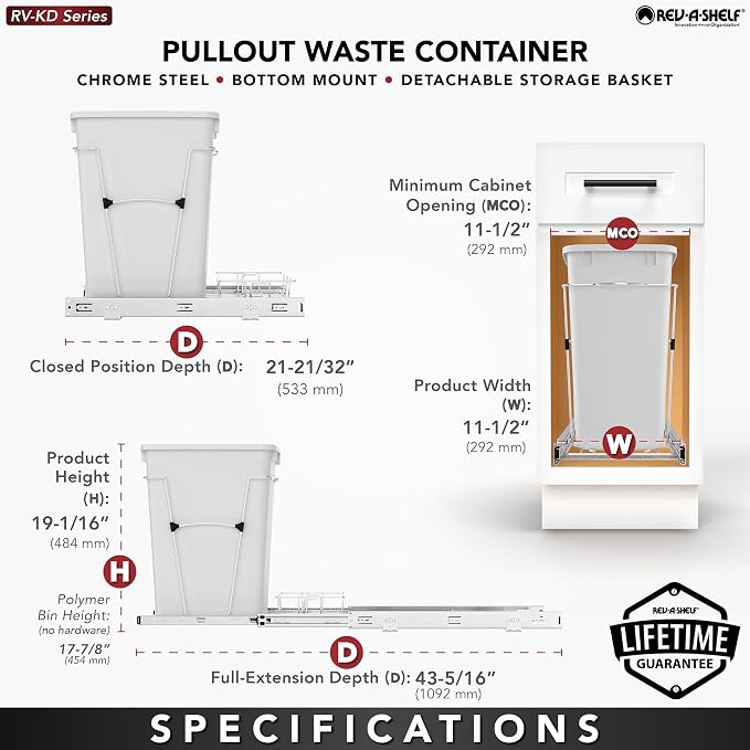 Rev-A-Shelf Pullout Trash Can for Kitchen Cabinets 35 Quart Garbage Waste - Image 4