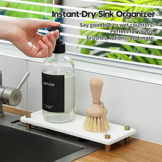 Water Absorbing Stone Sink Caddy Kitchen Sink Organizer Tray, Diatomite - Image 2