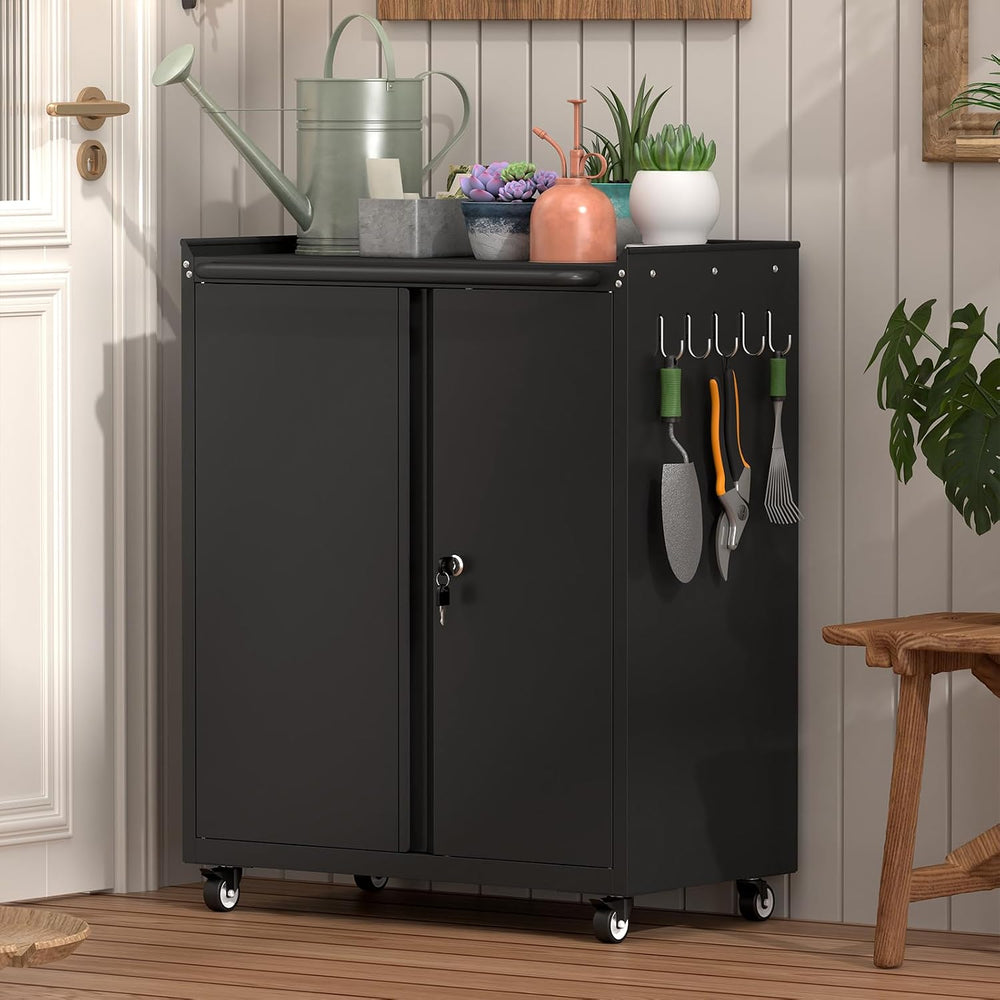 GREATMEET Garage Storage Cabinet with Wheels, Mobile Rolling Tool Cabinet