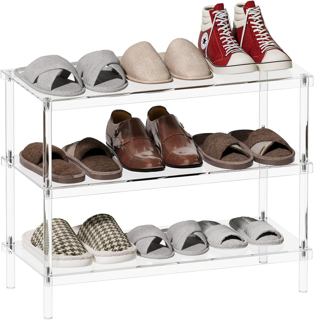 Aquiver 3-Tier Acrylic Shoe Rack - Modern Freestanding Shoe Storage Shelf for...