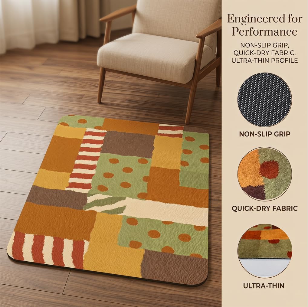 Non Slip Bath Mat Cut to Any Size Ultra Thin Bathroom Rugs Fit Under Door, 16"x24" Quick Dry Absorbent Washable Rubber Backing Mat Rug for Bath Floor, Entryway, Kitchen, Sink