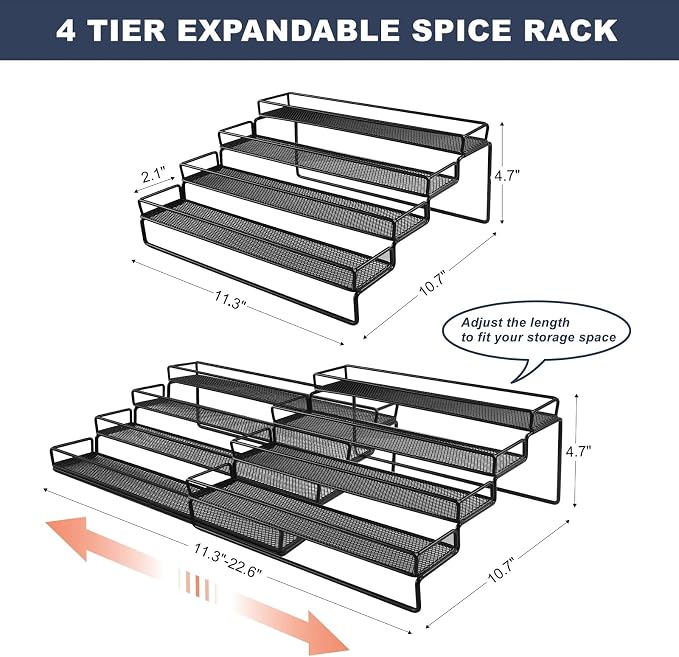 Spice Rack Organizer for Cabinet, 4 Tier Seasoning Organizer, Expandable Shelf - Image 7
