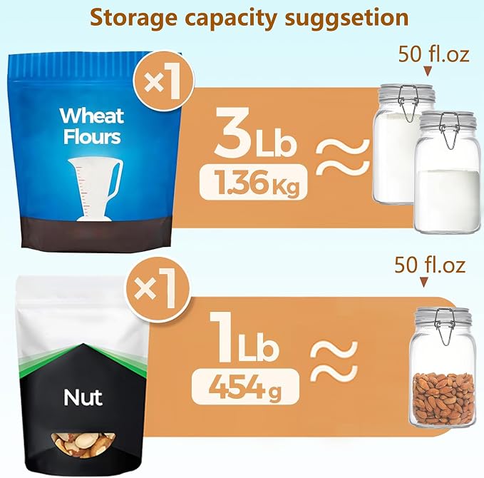 Clear Food Storage Jars 50oz Square, Airtight Glass Canister - Image 3