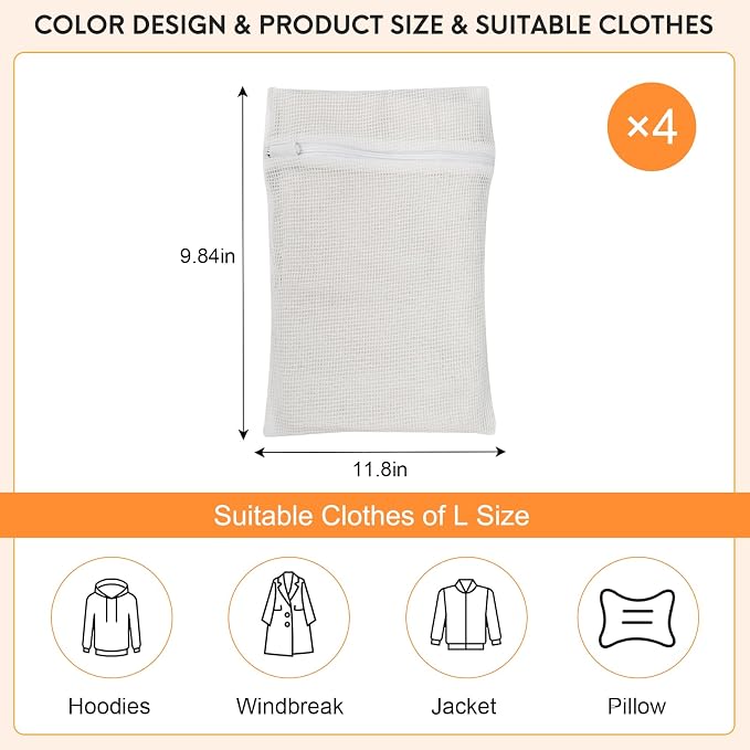 4 Piece White Small, Durable Organic Cotton Mesh Laundry Bag - Image 4