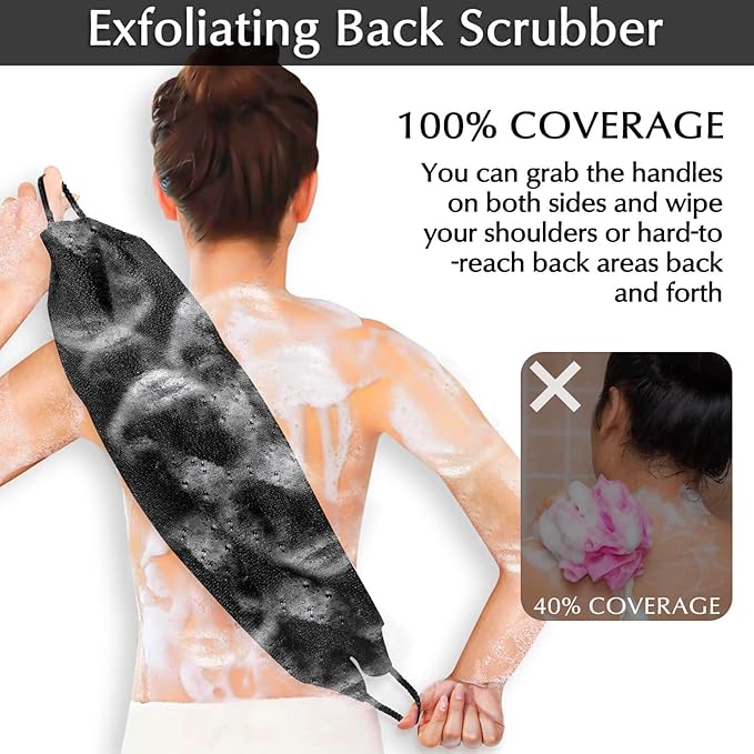 Anezus Exfoliating Back Scrubber Bath Gloves Set, Exfoliating Shower Towel - Image 4