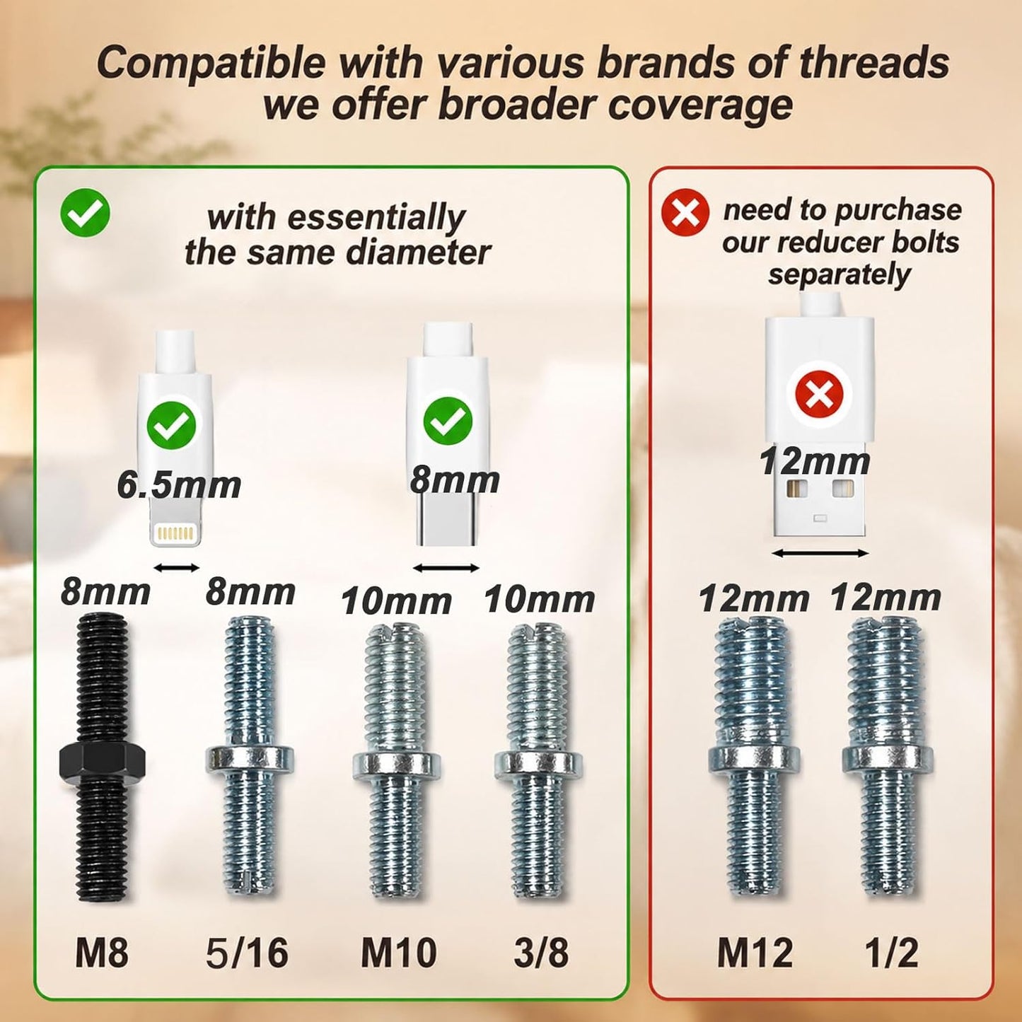 7-12 Inch Adjustable Bed Base Legs, Heavy Duty Metal Replacement Kit with M8 M10 5/16 3/8 Thread Adapters, Screw-in Support Feet for Electric Bed Frames, Set of 4