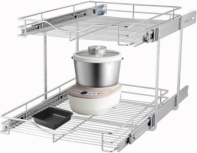 DINDON 2 Tier Pull Out Cabinet Organizer, Double Tier Wire Basket Slide Out by DINDON