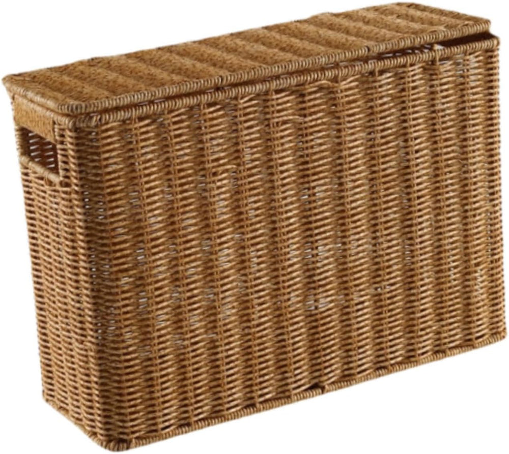 Generic Narrow and Tall Storage Box Woven Storage Basket with Lid Lightweight...